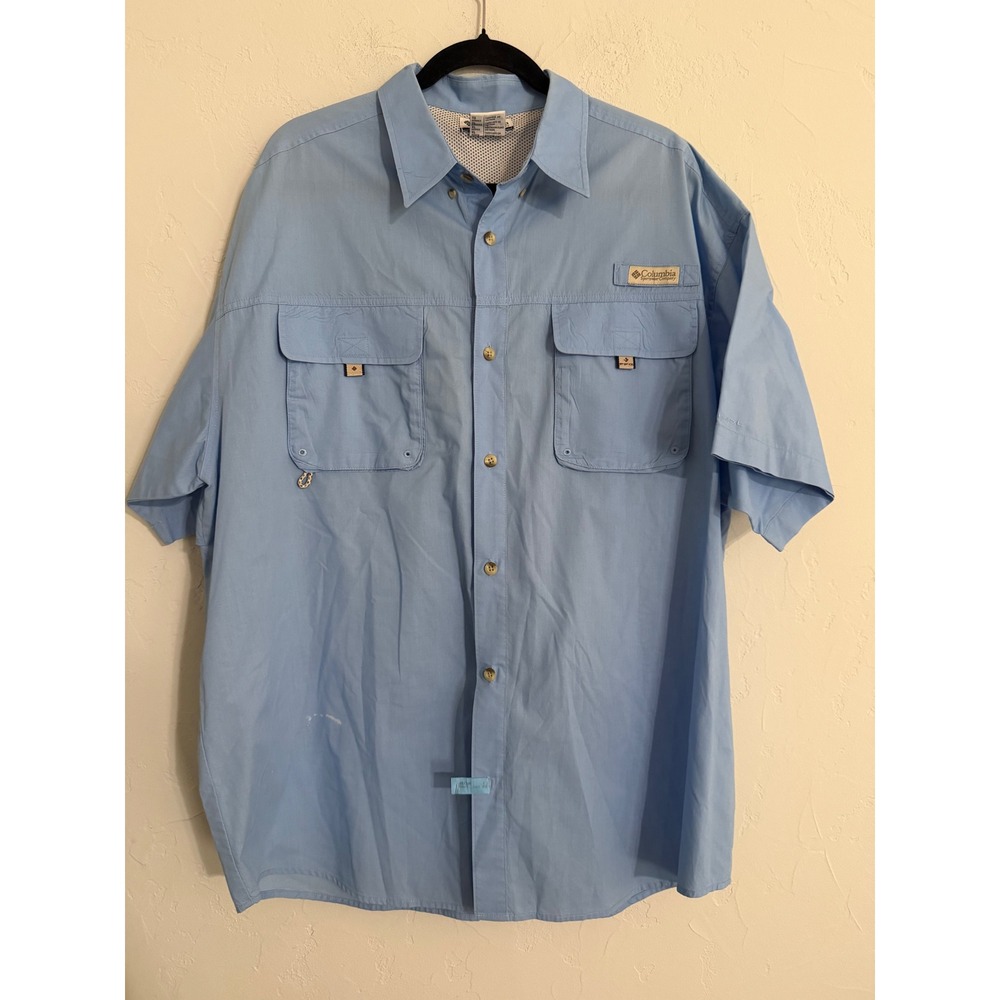 Columbia PFG Bonehead Short Sleeve Fishing Shirt‎ Light Blue Men's XL